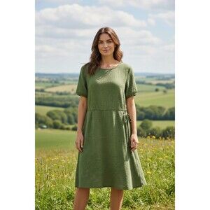 Madewell Texture & Thread Short-Sleeve Side-Tie Dress XS Olive Green L1490